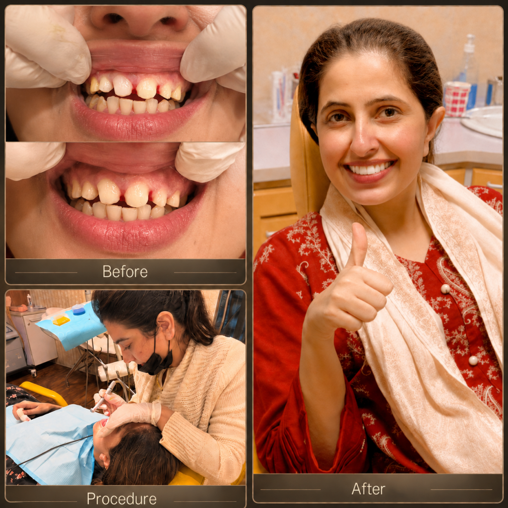 Before and after zirconia crown smile transformation - AMDC DHA Lahore